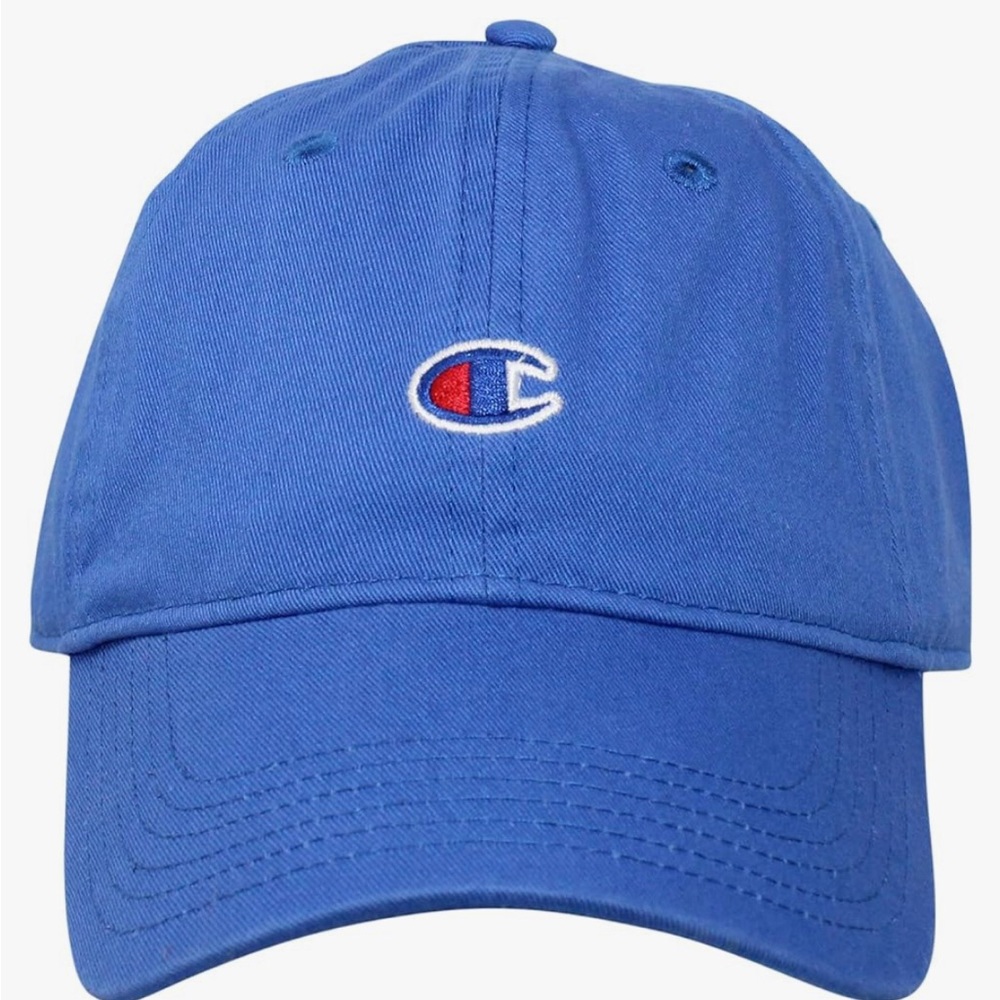 Champion Logo Athletic Mens Adjustable Baseball Cap Hat Blue Relaxed Fit Cotton
